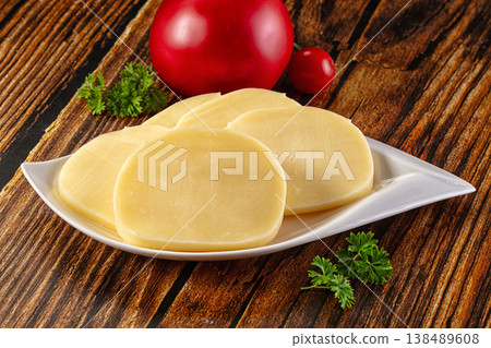 Sliced mozzarella cheese for snack Sliced mozzarella cheese for snack 138489608