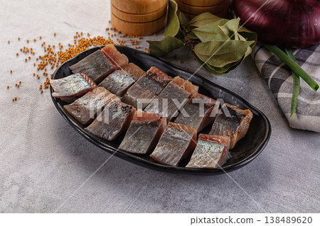 Salted herring fillet pieses snack 138489620