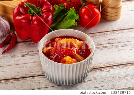 Hungarian lecho with pepper and tomato Hungarian lecho with pepper and tomato 138489715