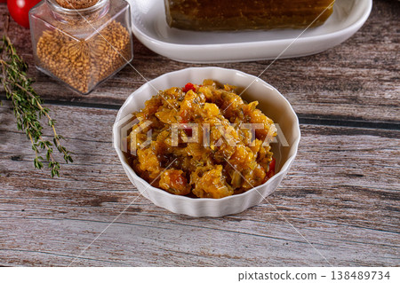 Green chopped pickled relish dip 138489734
