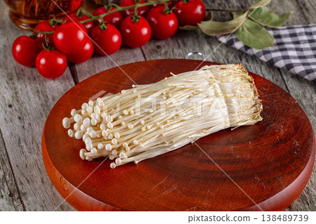 Raw organic fresh enoki mushrooms Raw organic fresh enoki mushrooms 138489739