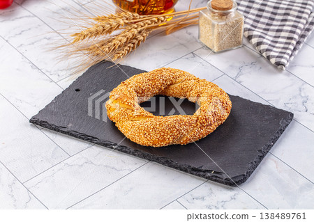 Traditional Turkish Simit circkle with sesame seeds Traditional Turkish Simit circkle with sesame seeds 138489761