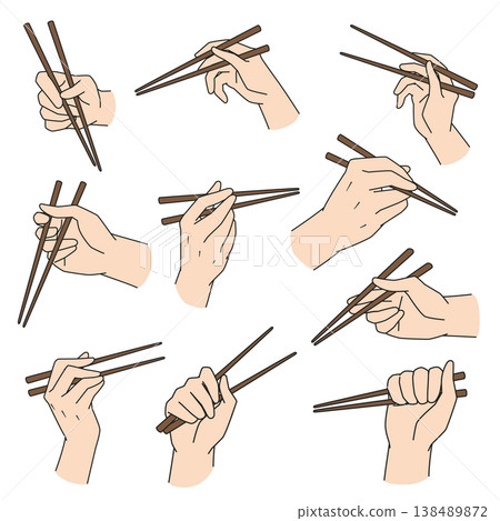 10 different illustrations of a hand holding chopsticks 10 different illustrations of a hand holding chopsticks 138489872