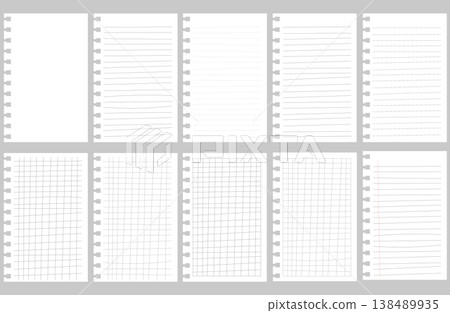 Notebook with distorted lines, loose-leaf paper, graph paper, perforated squares with horizontal holes. 138489935