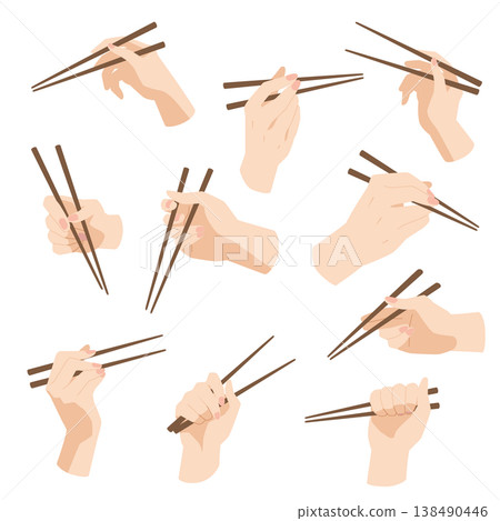 10 patterns of holding chopsticks and eating with chopsticks. 138490446