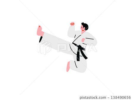 插圖描繪了一名男子表演空手道踢腿的動作。 插圖描繪了一名男子表演空手道踢腿的動作。 138490656
