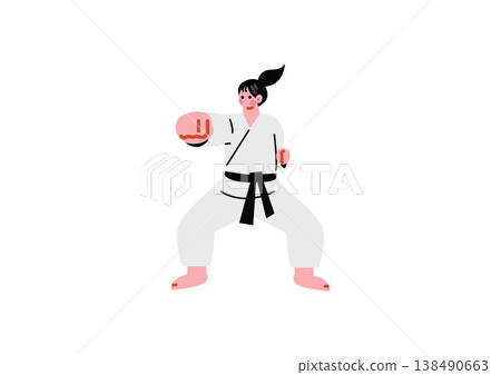 Illustration of a woman doing a karate punch. 138490663