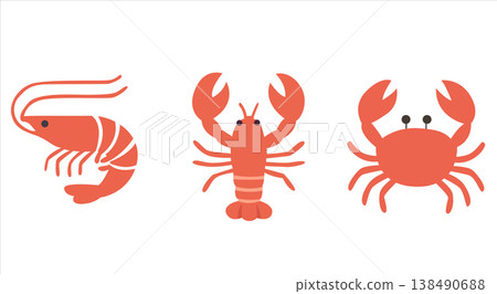 flat vector icon with long shadow shrimps 138490688