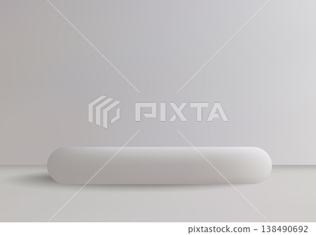 Minimalist white 3D capsule shaped podium on light background for cosmetic or premium product presentation Minimalist white 3D capsule shaped podium on light background for cosmetic or premium product presentation 138490692