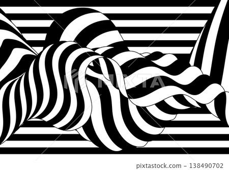 Abstract black and white vector background with wavy stripes and optical illusions in op-art style for modern design 138490702