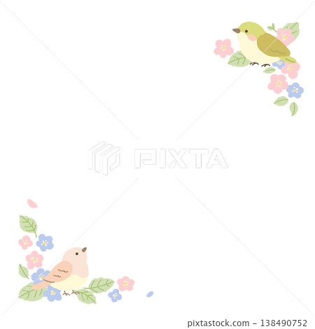 可愛的相框,上面有鳥和花。 可愛的相框,上面有鳥和花。 138490752