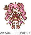 A chibi-style illustration of a magical girl with pink pigtails and a magic wand. 138490923