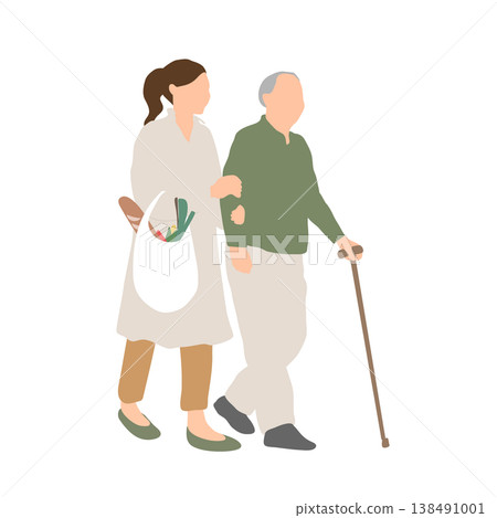 A woman accompanying a senior man on a shopping trip (shopping assistance/outing) A woman accompanying a senior man on a shopping trip (shopping assistance/outing) 138491001
