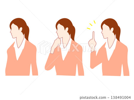 三種不同的女性上半身姿勢,頭髮都綁了起來。 三種不同的女性上半身姿勢,頭髮都綁了起來。 138491004