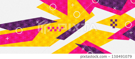 Playful and Dynamic Abstract Background with Colorful Geometric Shapes and Textured Effects. Banner Design for Sports, Games, or Other Events Playful and Dynamic Abstract Background with Colorful Geometric Shapes and Textured Effects. Banner Design for Sports, Games, or Other Events 138491079