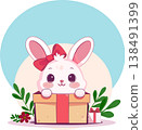 Cute white rabbit sitting in a gift box Cute white rabbit sitting in a gift box 138491399