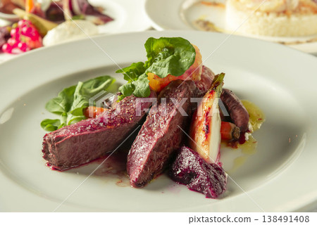 Steak served on a white plate Steak served on a white plate 138491408