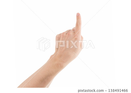 Adult man hand point or click gesture isolated on white background Adult man hand point or click gesture isolated on white background 138491466