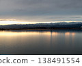 The snow-covered Hakusan mountain range and Shibayama Lagoon bathed in the morning light. 138491554