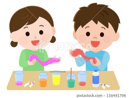 A boy and a girl playing with slime (illustration) 138491706