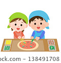 A boy and a girl putting toppings on a homemade pizza (illustration) A boy and a girl putting toppings on a homemade pizza (illustration) 138491708