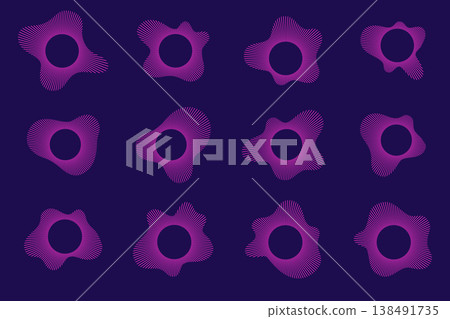 Circular sound wave pattern with radial neon lines creating audio ripple effect. Abstract music soundwave icon with concentric rings and burst design on dark background for modern graphic projects. Circular sound wave pattern with radial neon lines creating audio ripple effect. Abstract music soundwave icon with concentric rings and burst design on dark background for modern graphic projects. 138491735
