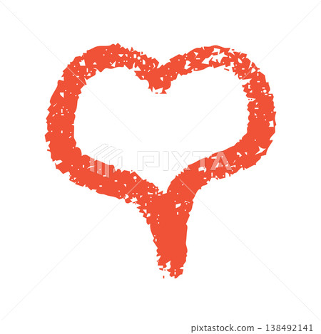 Heart in red tones with chalk and crayon texture, filled with rough handmade strokes for romantic card or valentine art. Grainy surface and brushwork create a love symbol for wedding or anniversary. 138492141