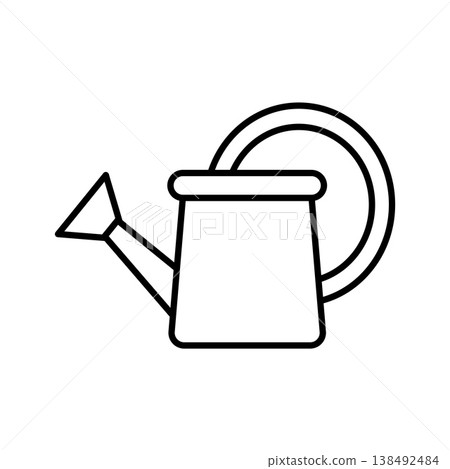 Black outline watering can icon with handle and spout representing gardening irrigation and plant care tool illustration Black outline watering can icon with handle and spout representing gardening irrigation and plant care tool illustration 138492484