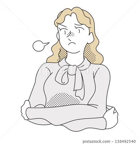 一幅插圖，描繪了一位金髮女商人雙臂交叉抱在胸前，正在抱怨。 138492540