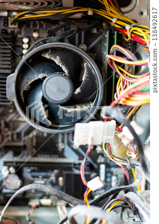 Very Dusty Computer CPU Cooler Fan Inside Old Desktop PC 138492617