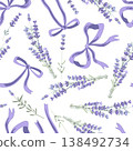 Lavender flowers posy and bows seamless pattern. Hand drawn vector illustration. 138492734