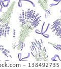 Lavender flowers bouquet and bows seamless pattern. Hand drawn vector illustration. 138492735