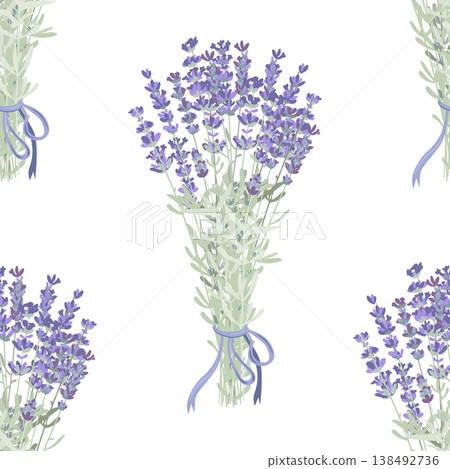 Lavender flowers bouquets seamless pattern. Hand drawn vector illustration 138492736