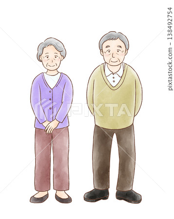 Full-body illustrations of elderly men and women (grandmother and grandfather) Full-body illustrations of elderly men and women (grandmother and grandfather) 138492754