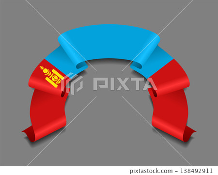 Mongolian flag wavy ribbon, ideal for patriotic badges, certificates, or cultural design themes. Vector illustration. 138492911
