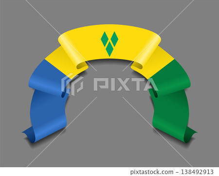 Saint Vincent and the Grenadines flag wavy ribbon, ideal for patriotic or cultural design themes. Vector illustration. 138492913