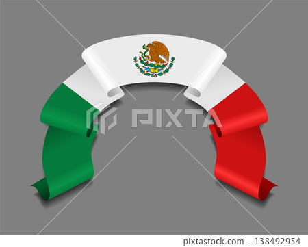 Mexican flag wavy ribbon, ideal for patriotic badges, certificates, or cultural design themes. Vector illustration. Mexican flag wavy ribbon, ideal for patriotic badges, certificates, or cultural design themes. Vector illustration. 138492954