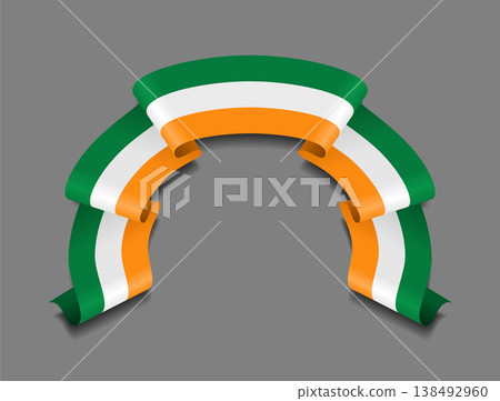 Irish flag wavy ribbon, ideal for patriotic badges, certificates, or cultural design themes. Vector illustration. 138492960