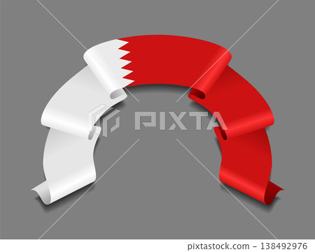 Bahraini flag wavy ribbon, ideal for patriotic badges, certificates, or cultural design themes. Vector illustration. 138492976