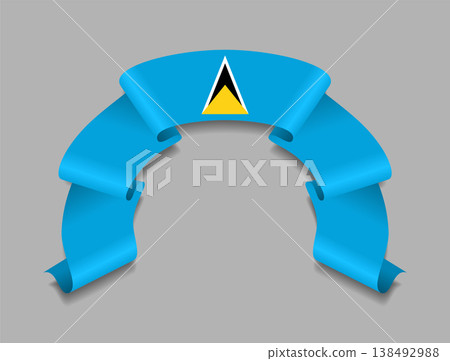 Saint Lucia flag wavy ribbon, ideal for patriotic badges, certificates, or cultural design themes. Vector illustration. 138492988
