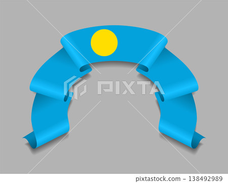 Palauan flag wavy ribbon, ideal for patriotic badges, certificates, or cultural design themes. Vector illustration. 138492989