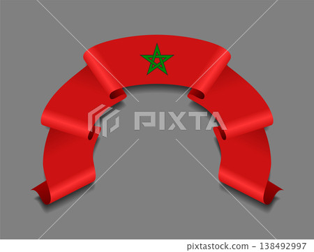 Moroccan flag wavy ribbon, ideal for patriotic badges, certificates, or cultural design themes. Vector illustration. Moroccan flag wavy ribbon, ideal for patriotic badges, certificates, or cultural design themes. Vector illustration. 138492997