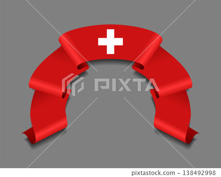 Swiss flag wavy ribbon, ideal for patriotic badges, certificates, or cultural design themes. Vector illustration. 138492998