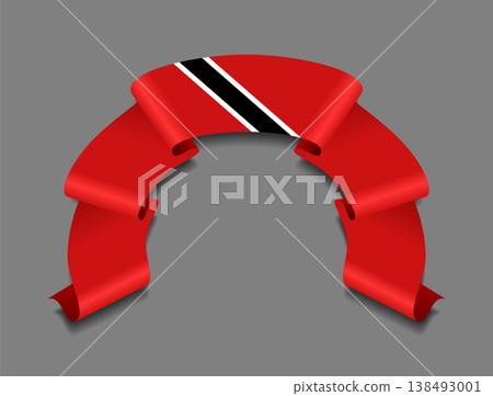 Trinidad and Tobago flag wavy ribbon, ideal for patriotic badges, certificates, or cultural design themes. Vector illustration. 138493001