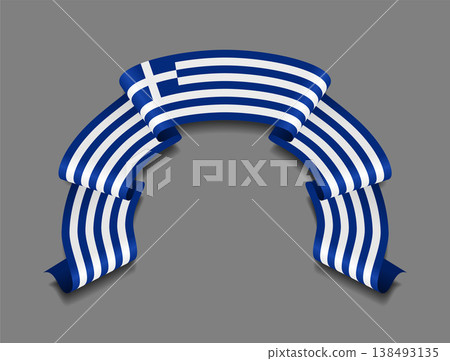 Greek flag wavy ribbon, ideal for patriotic badges, certificates, or cultural design themes. Vector illustration. 138493135