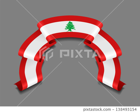 Lebanese flag wavy ribbon, ideal for patriotic badges, certificates, or cultural design themes. Vector illustration. 138493154