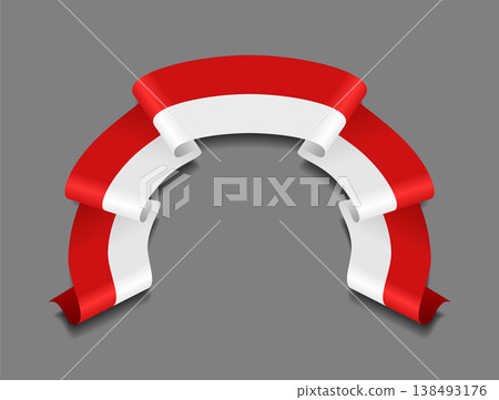 Indonesian flag wavy ribbon, ideal for patriotic badges, certificates, or cultural design themes. Vector illustration. 138493176