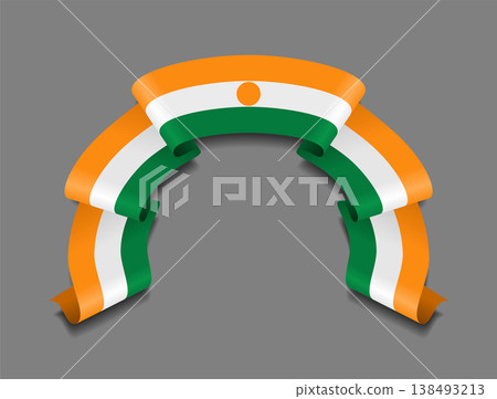 Niger flag wavy ribbon, ideal for patriotic badges, certificates, or cultural design themes. Vector illustration. 138493213