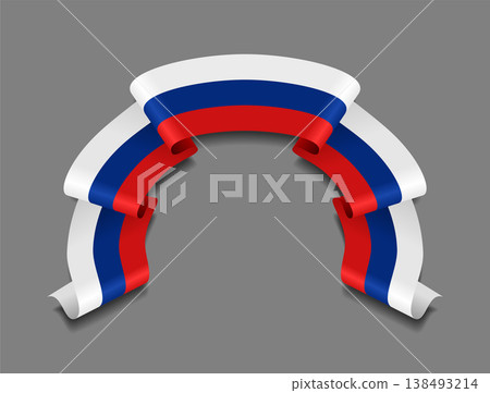 Russian flag wavy ribbon, ideal for patriotic badges, certificates, or cultural design themes. Vector illustration. 138493214