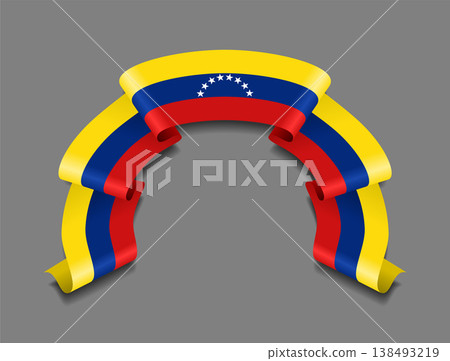 Venezuelan flag wavy ribbon, ideal for patriotic badges, certificates, or cultural design themes. Vector illustration. 138493219